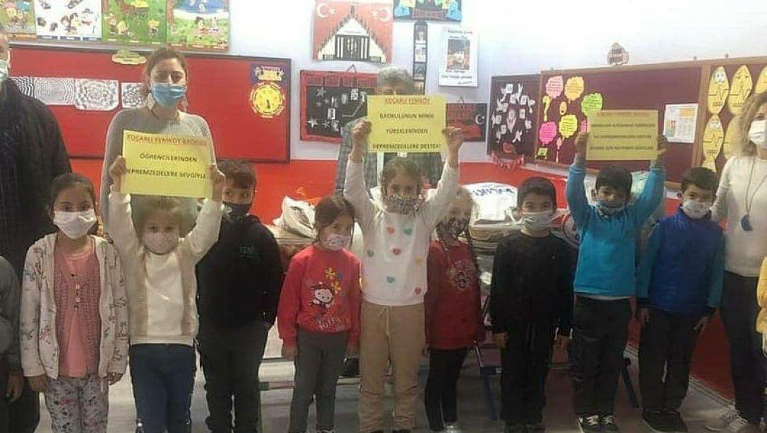 Mini mini birler bu yıl heyecanla okula başlarken deprem felaketiyle karşılaşan İzmir halkını unutmadı.